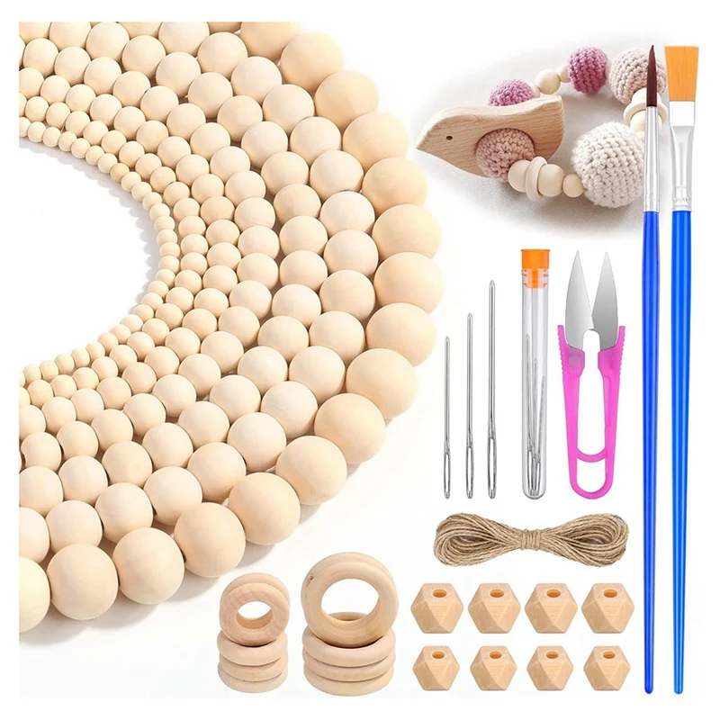 

Handmade Wood Beads, 660 Natural Loose Wood Beads Ring Bulk Unfinished Beads With Holes For Decorative Jewelry Making Durable