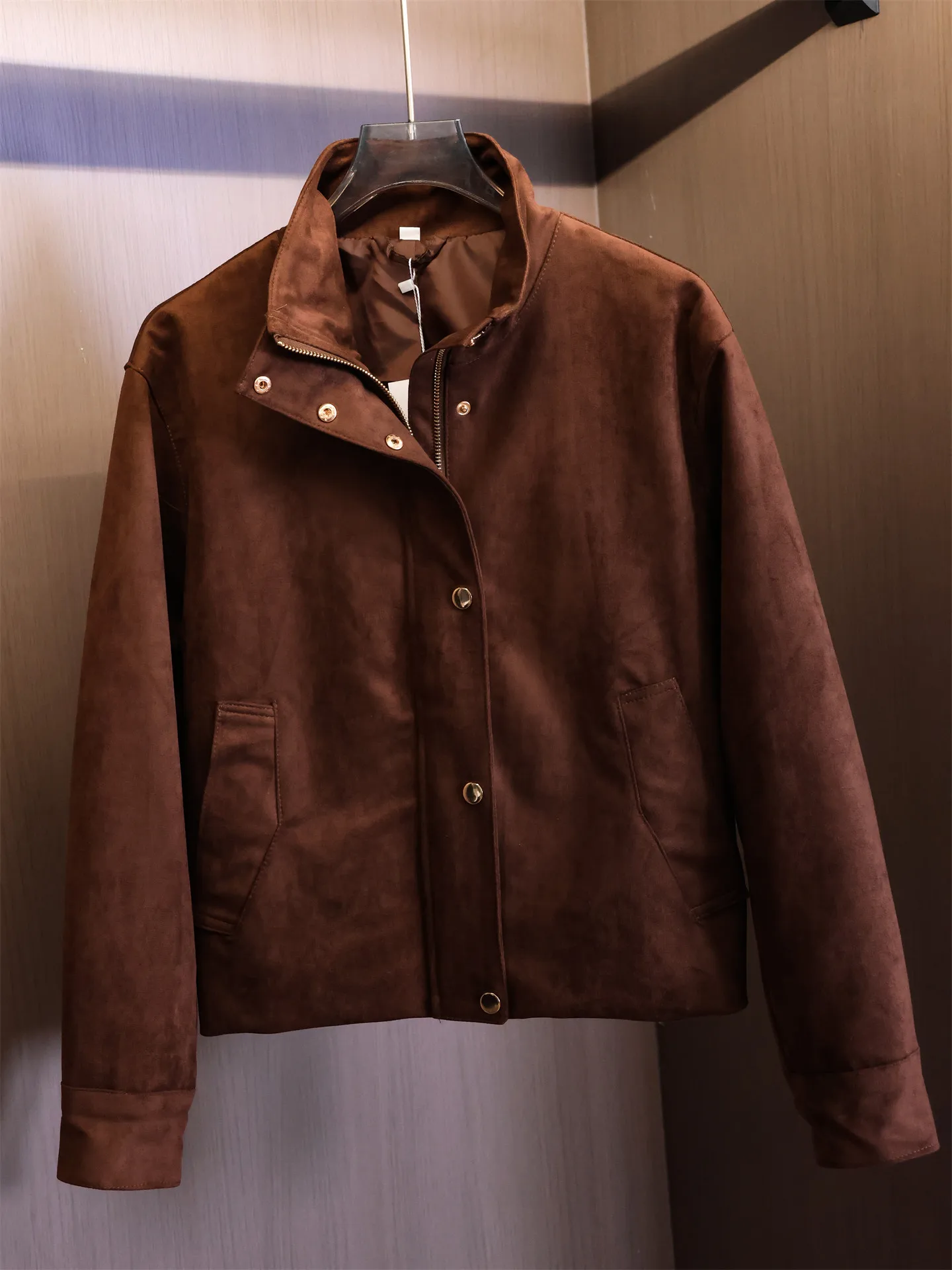 Retro Style Loose Long Sleeve Stand Collar Jacket Metal Buckle Suede Women's Outerwear Coat B542 Casual Style Windproof