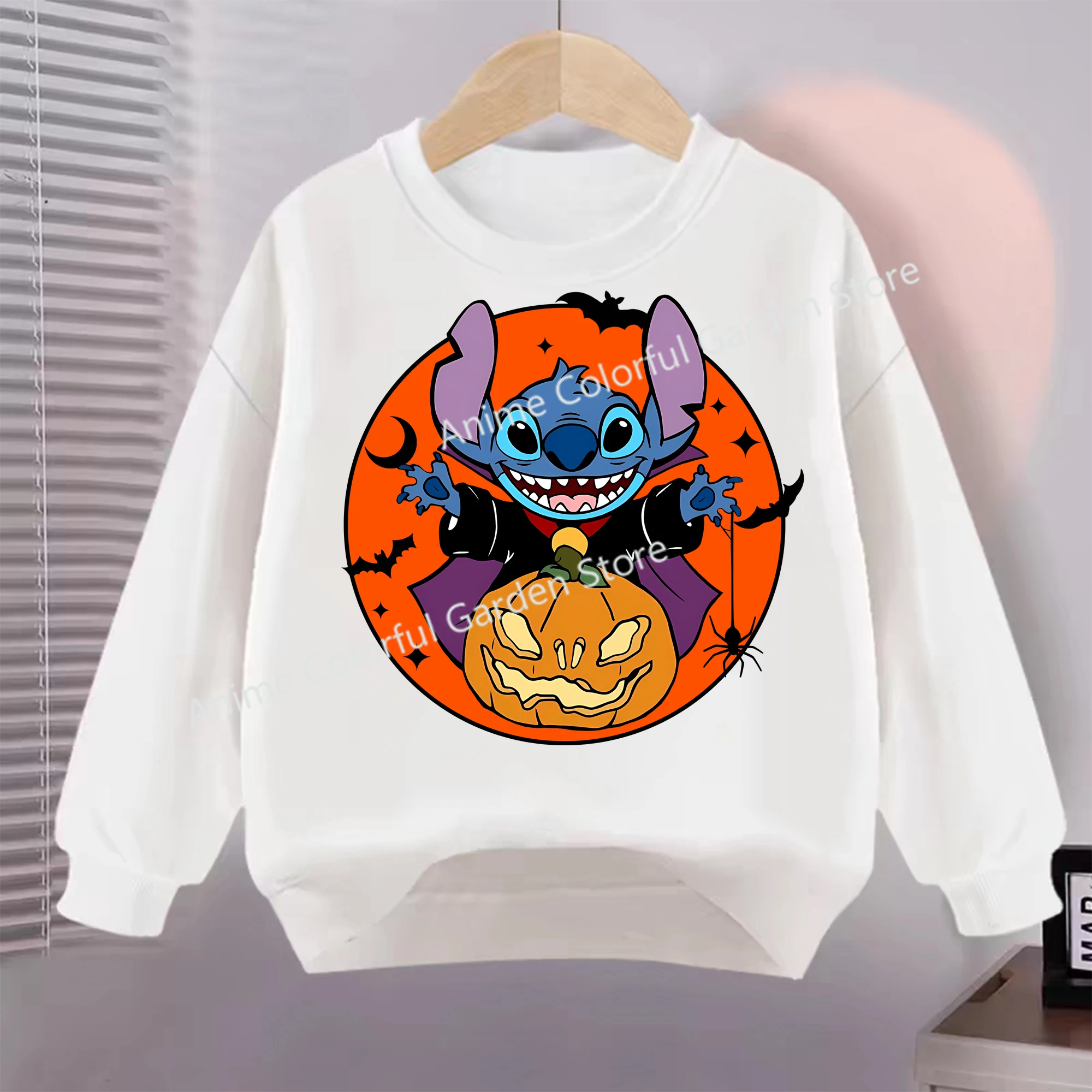 Halloween Disney Stitch  Sweatshirts for Children Kawaii Pullover Boys Girls Cartoon Cute Hoodies Fashion Sweat Kids Clothes