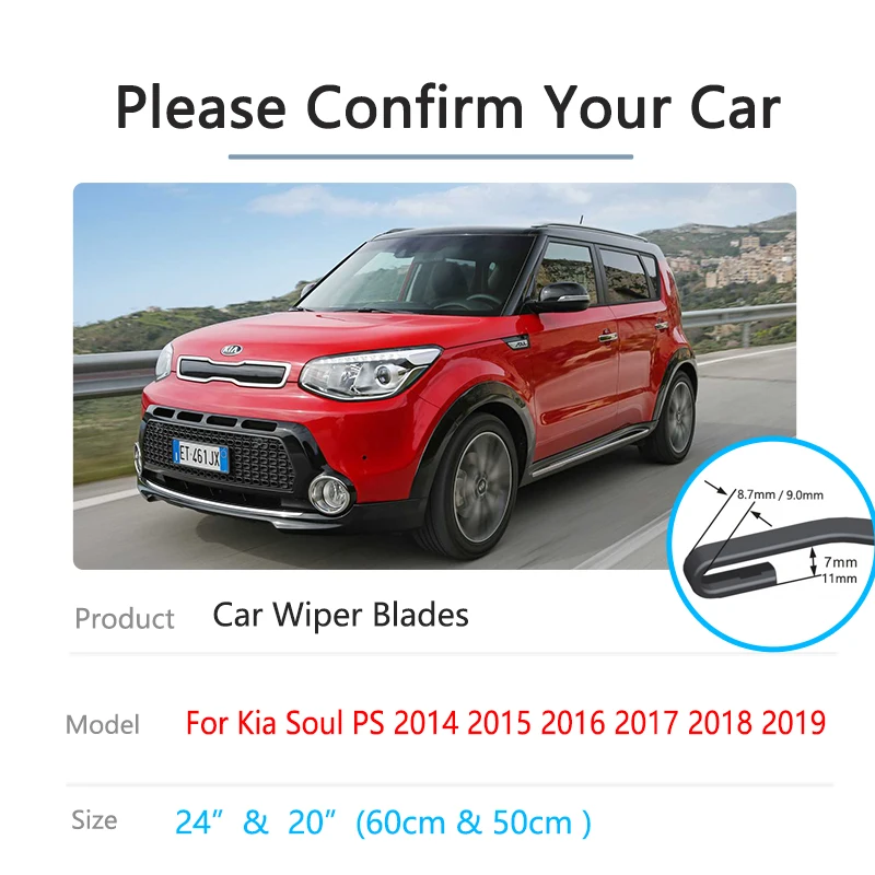 Untuk Kia Soul PS 2014 2015 2016 2017 2018 2019 Kaca Depan Tanpa Bingkai Wiper Blades Depan Belakang Set Pemotong Pembersih Jendela Hatchback