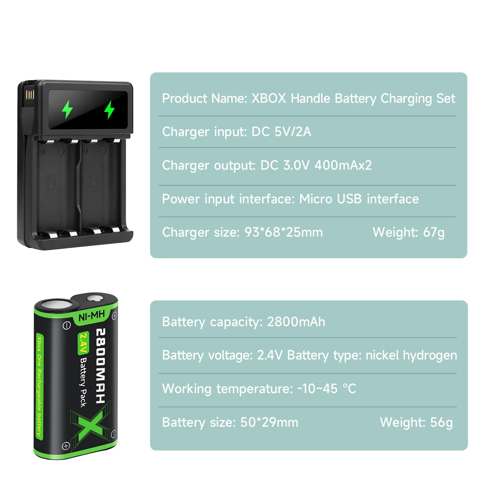 2800mAh Xbox Rechargeable Battery+LCD USB Dual Charger for Xbox One /Xbox One S/Xbox One X/Xbox One Elite Wireless Controller