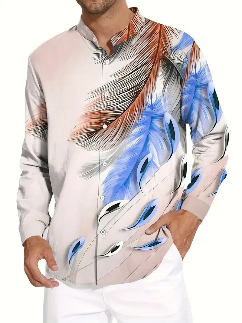 New Men's Dark, Light Luxury Shirt Long Sleeve 3D Striped Printed Floral Gentleman Clothing Single Row Business Casual Brand New