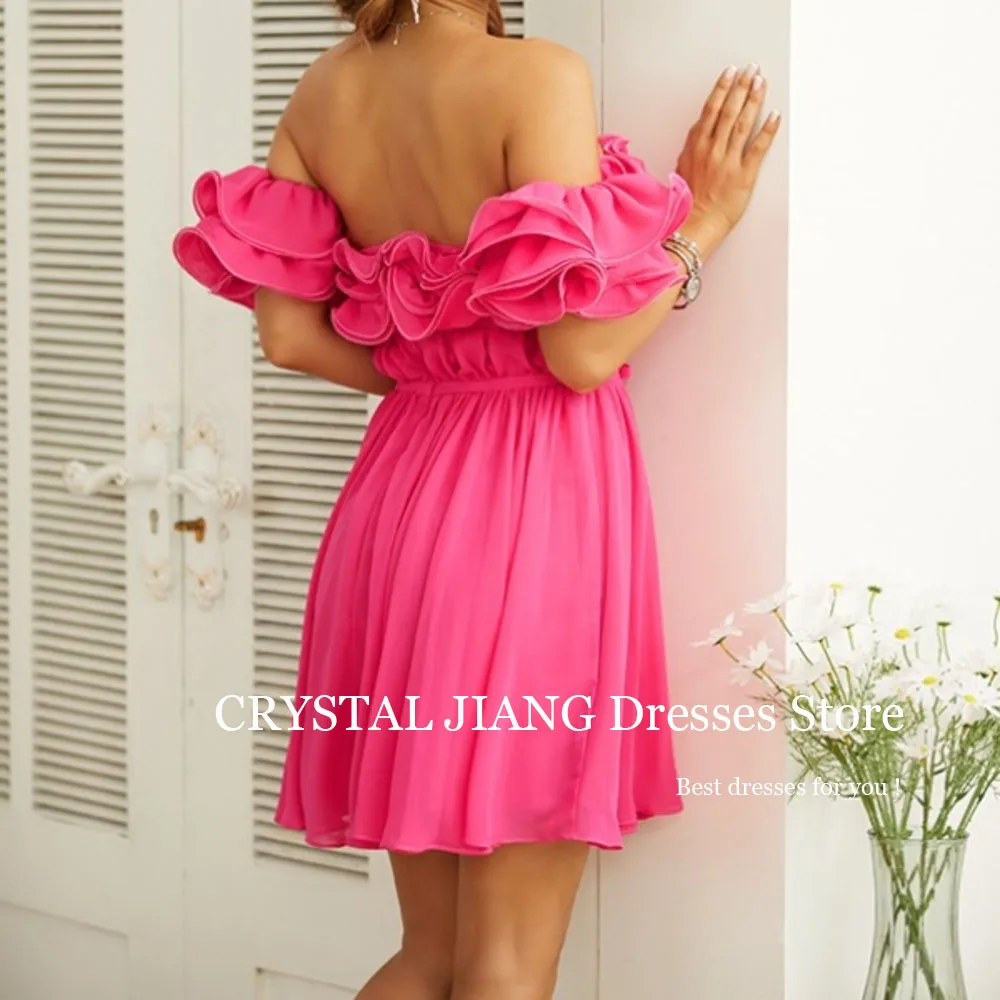 Abiti da ritorno A casa per le donne al largo della spalla Chiffon vita naturale senza maniche corto una linea Mini lunghezza Vestido De Gala