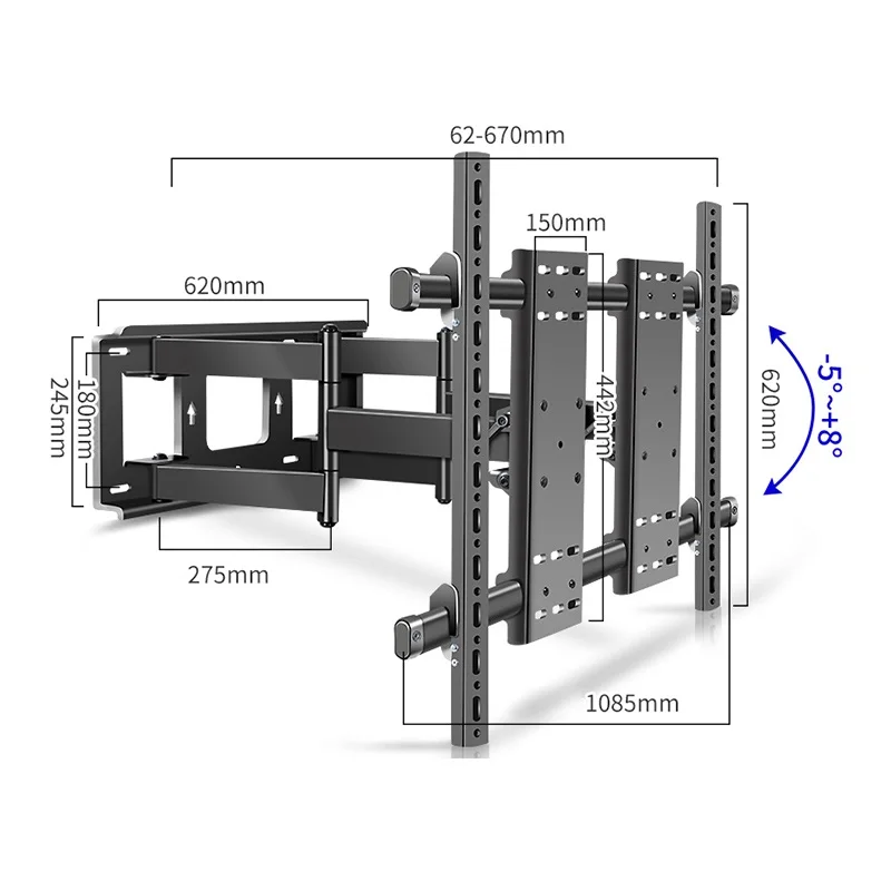 Hillport tv mount bracket  Full Motion tv bracket 130 kg loadity Dual  Vesa 1000*600mm Articulating Arms For 70''-120''