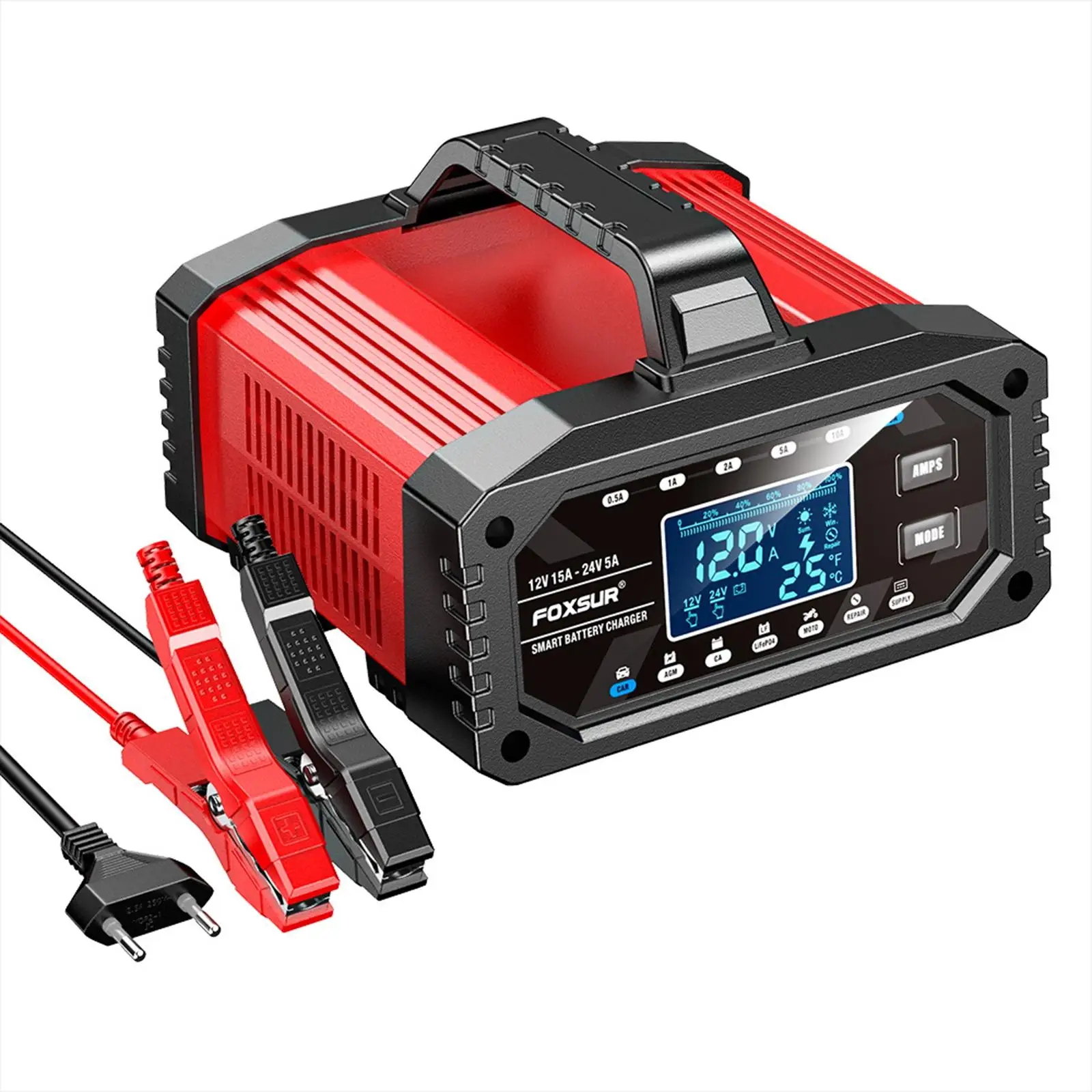 

Handheld Auto Battery Charger with Real Time LCD Display Portable Battery Booster for Starting and Maintaining Vehicle Batteries