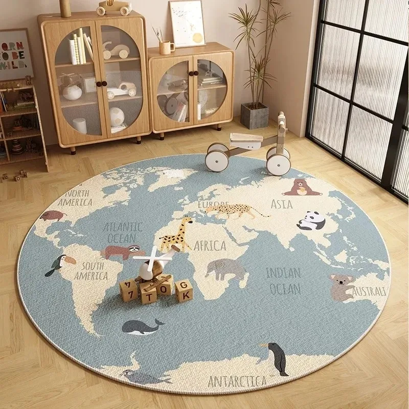 VIKAMA Vintage Europe World Map Round Area Rug Soft Non Slip Kids Playroom Bedroom Educational Floor Decor Mat