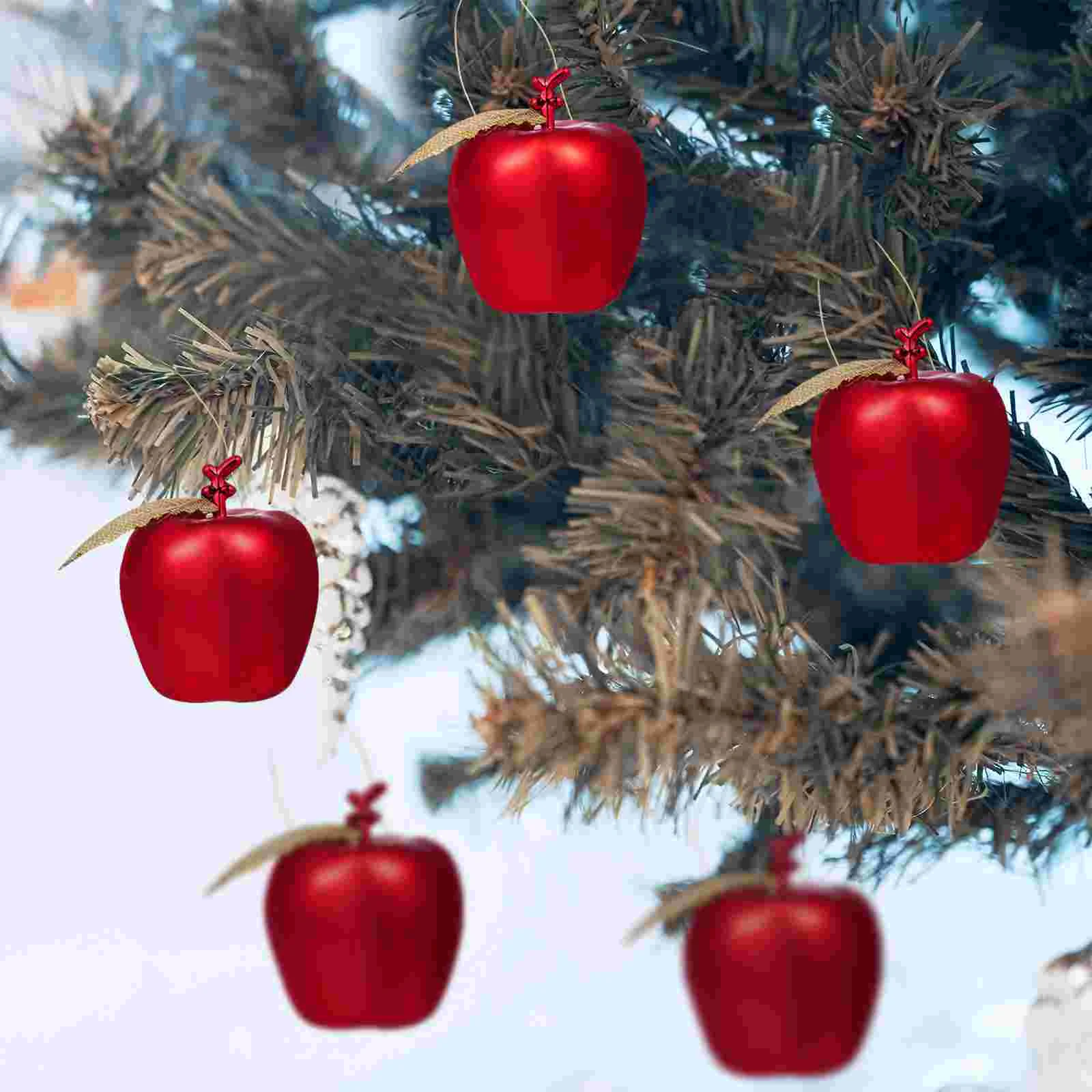 24 Pcs Red Pendant Christmas Tree Apple -Shape Hanging Ornaments Vintage Pendants