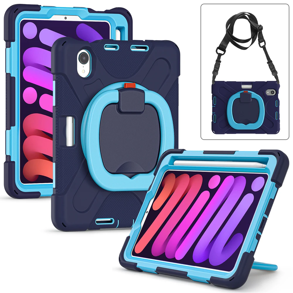 

Shockproof Kids Safe Pull Ring Stand Shoulder Strap Tablet Cover For Apple iPad mini 6 6th Gen 2021 A2567 A2568 A2569 Case