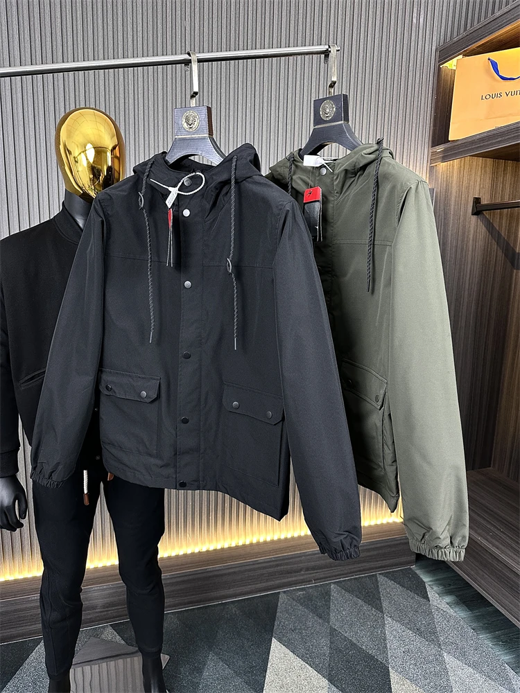 

Men's Casual Hooded Outdoor Tee-Proof Jaet Autumn Winter Pure Color Fce Lined Windproof Waterproof Faion Urban Sle