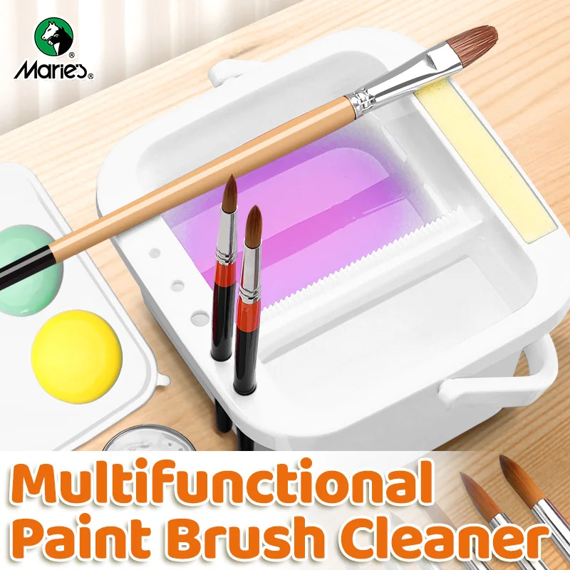 Marie's White Paint Brush Cleaner Washer with Lid,Paint Wash Pen Holder,Multipurpose Portable Brush Washing for Watercolor,Gouac