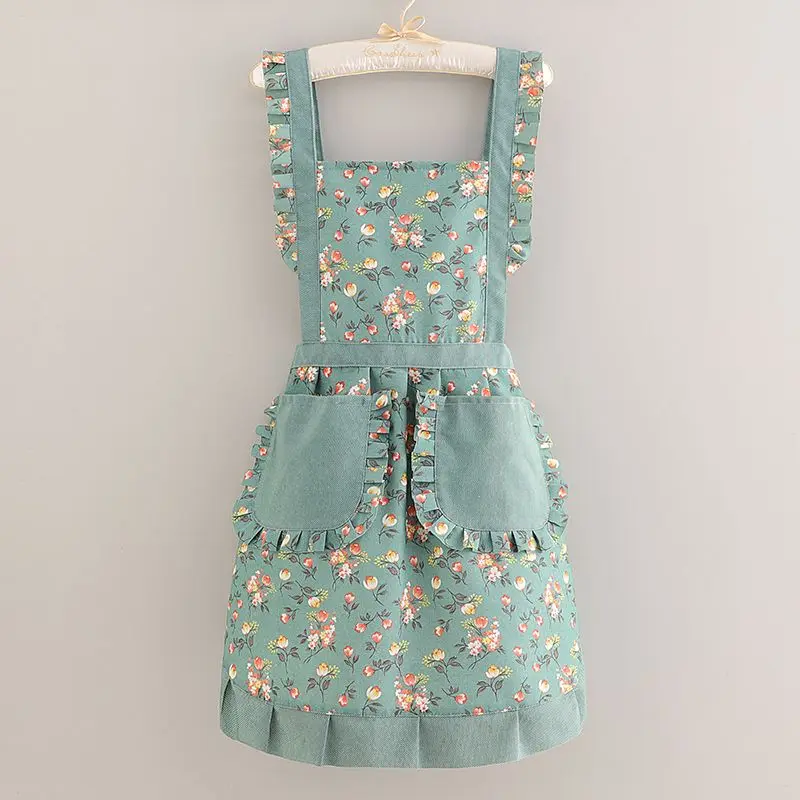 

Apron with Sleeves Women Kitchen Home Wear Resistant Work Stylish Ruffle Work Apron Breathable