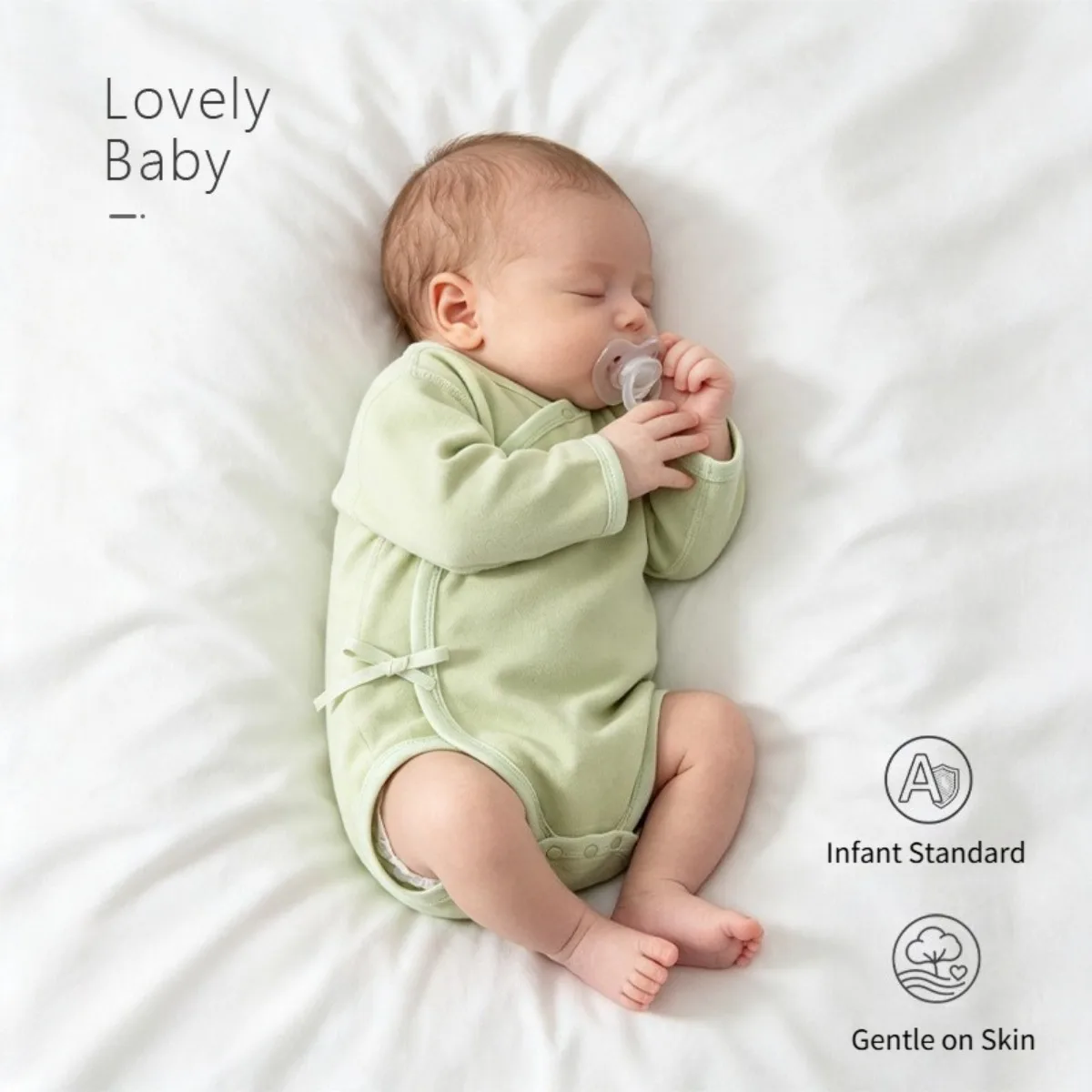 Soft Skin-Friendly Cotton Baby Romper Bound Neckline Side Tie Long Sleeve Onesie Infant Boys Girls Bodysuit Spring Autumn 0-9M