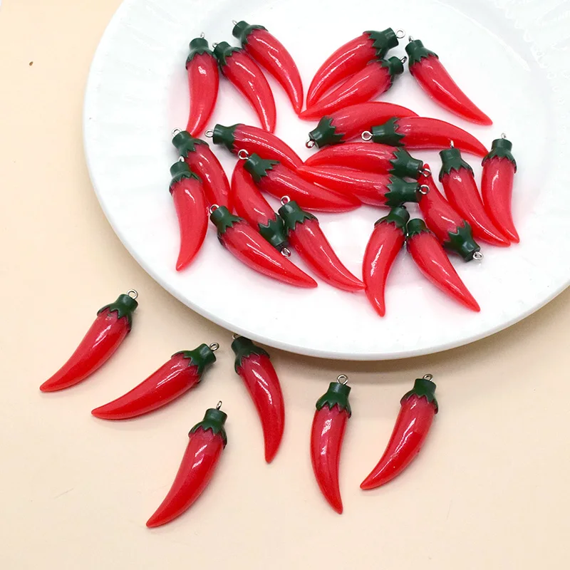 100pcs/Pack Bulk Wholesale Red Pepper Resin Charms Simulated Vegetable Chili Pendant For Earring Keychain Making Diy Jewelry