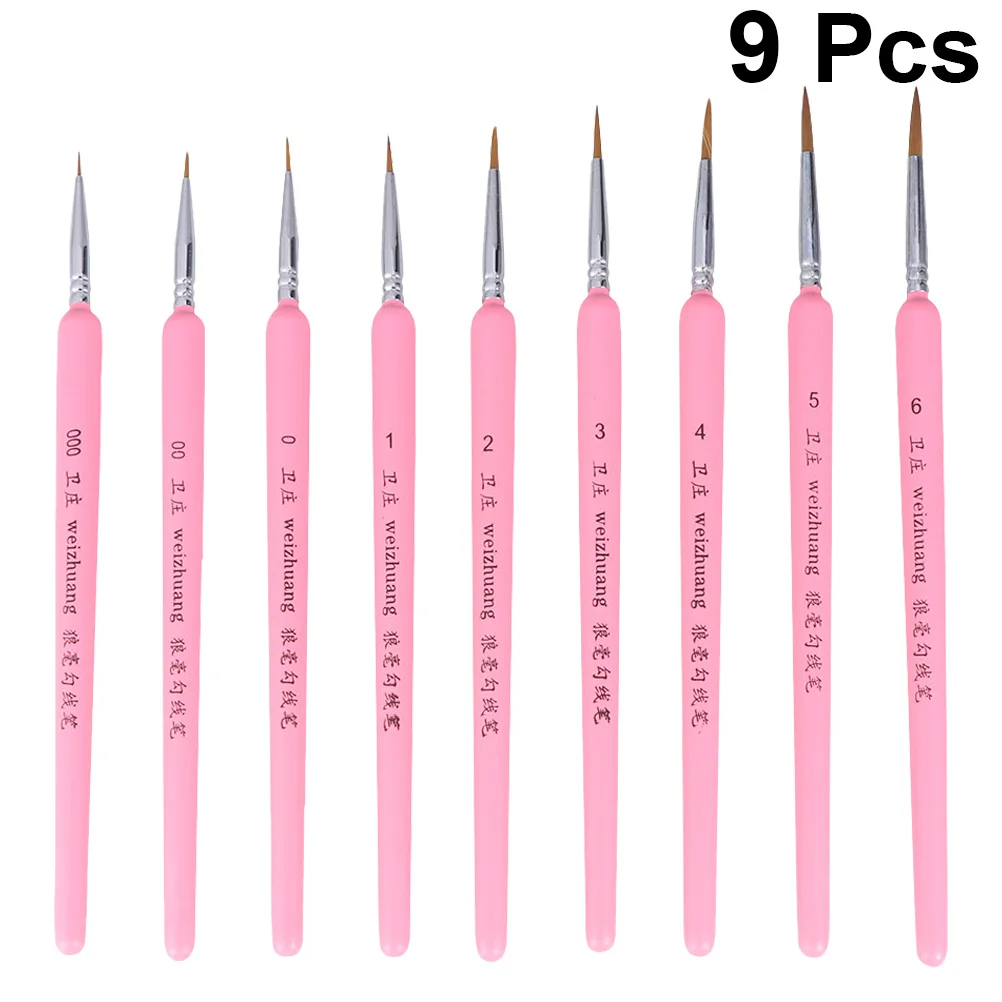 

9pcs Detail Paint Brush Set Fine Tip Painting Tools For Acrylic Watercolor Oil Miniature Artwork Artists Beginners Pink