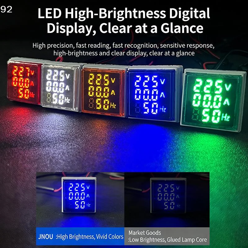 Square LED Digital Voltmeter Ammeter Hertz Meter AC20-500V Signal Lights Voltage Current Frequency Combo Meter Indicator Tester