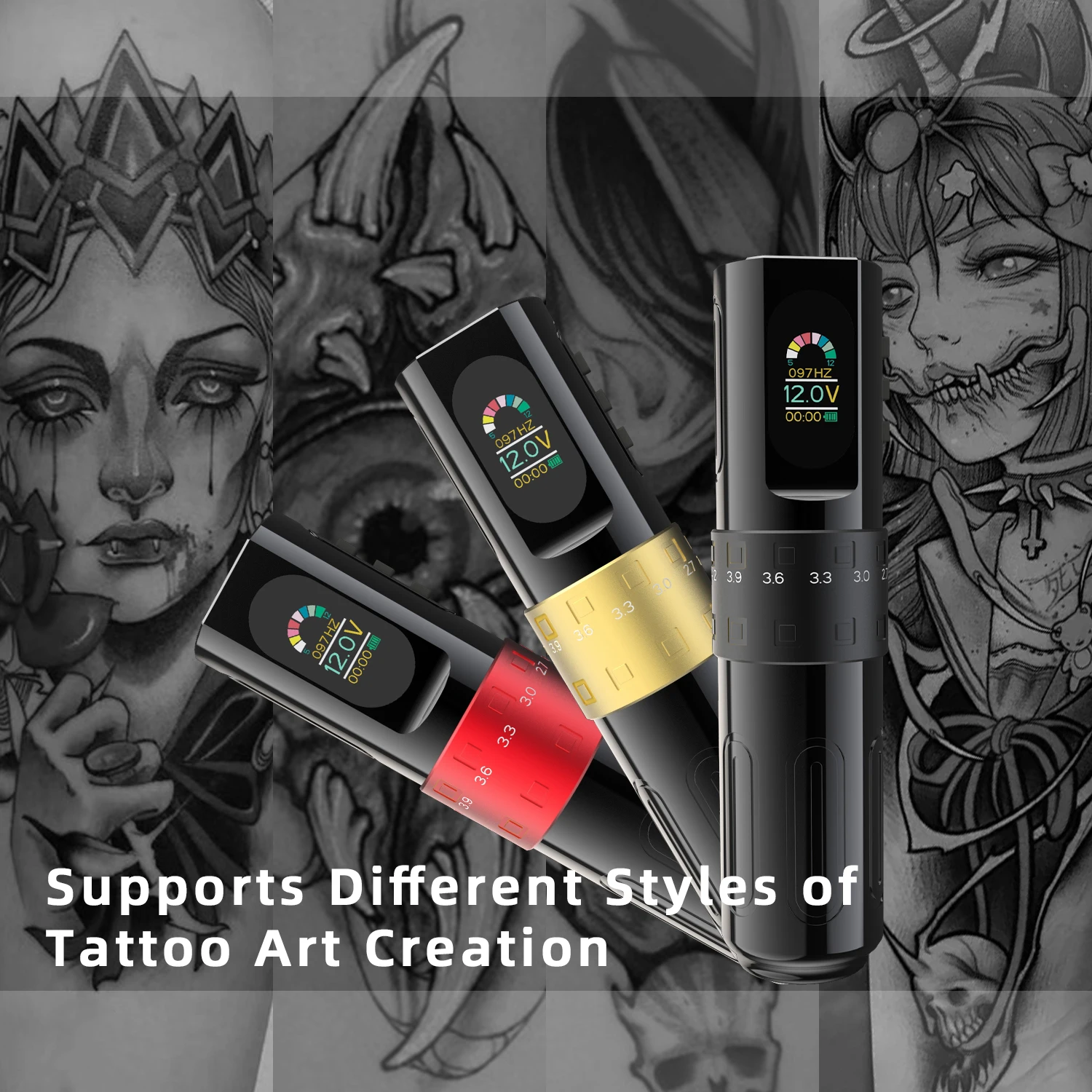 YILONG  2.4-4.6MM 7-speed adjustable stroke Wireless Tattoo Machine  Coreless Brushless Motor 1500MAH Battery Tattoo Pen