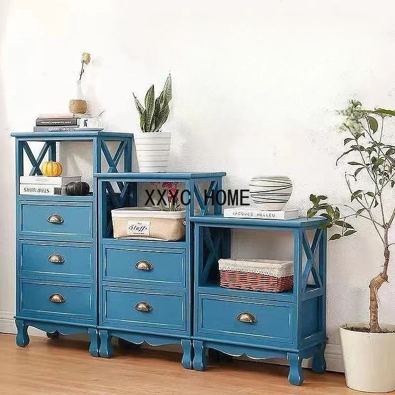 Limited! Vintage American Solid Wood Nightstand MultiLayer Bedside Cabinet with Storage Drawers Retro Home Furniture