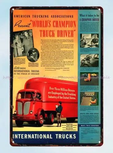 garage designs inside International Harvester Trucks 1940 metal tin sign