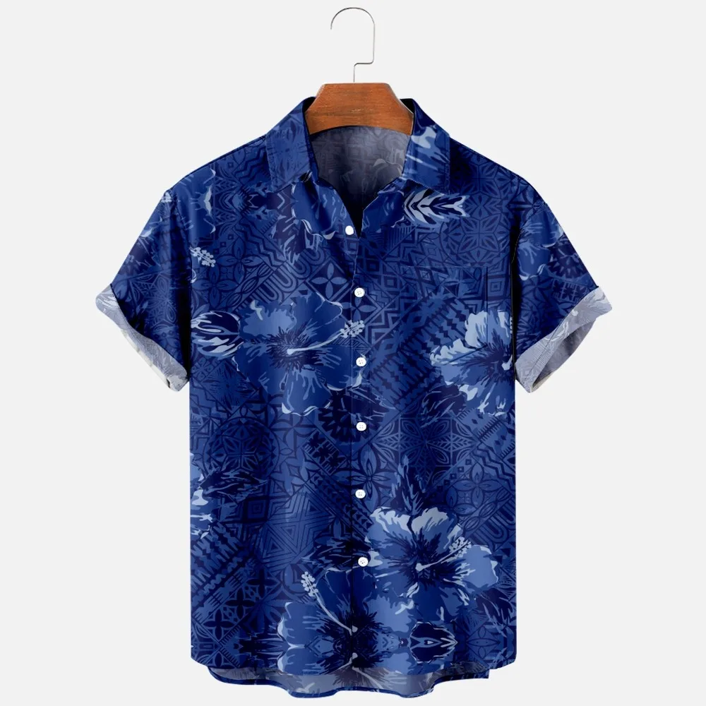 T-shirt estive alla moda da uomo Stampa hawaiana 3D Camicie casual comode con un bottone Camicie oversize da spiaggia a maniche corte