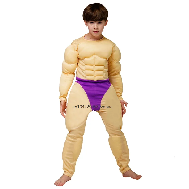 Purim Adult Costumes Cosplay Muscle Jumpsuit Role Play Halloween Men’s  Muscle Strong Man Bodysuits Clothing