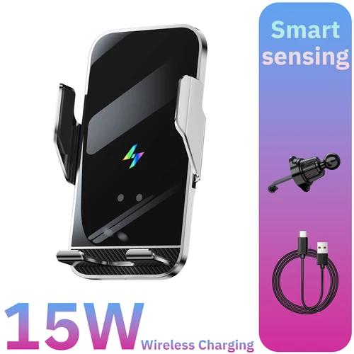 Imagen 1 del producto Soporte de teléfono de carga inalámbrica para coche, detección inteligente, cargador inalámbrico rápido, soportes para teléfono 360 ° Fijación automática inductiva de rotación