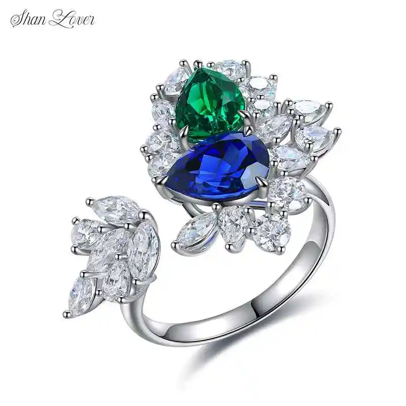 

ShanLover Brand Luxury Brand Designer Lab Grown Gemstones Certificated Sapphire Double Stone Ring S925 Silver Jewelry