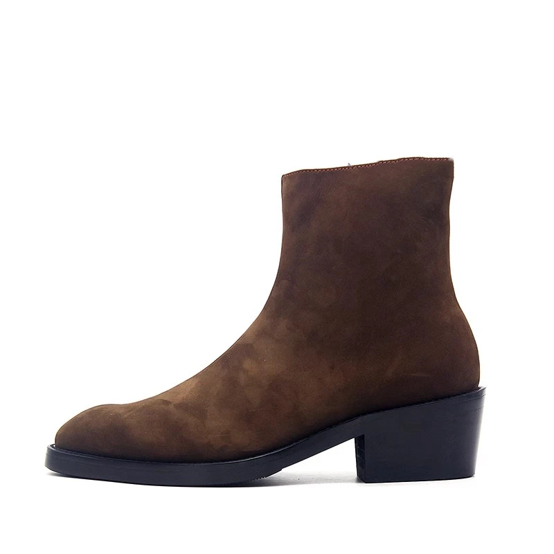 

Новые повседневные модельные ботильоны из натуральной кожи в стиле ретро, увеличивающие рост, мужские рабочие туфли «Челси» на высоком каблуке с острым носком