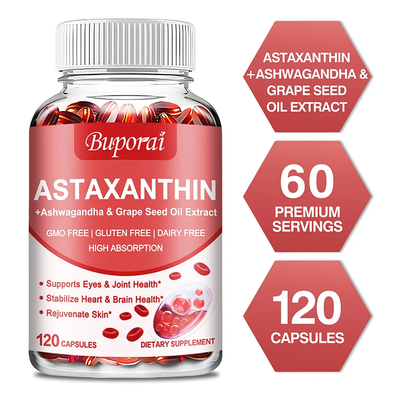 

Astaxanthin Capsules - Antioxidant, Supports Joint, Skin and Eye Health, Reduce Eye Fatigue, Enhances Immunity, Non-GMO