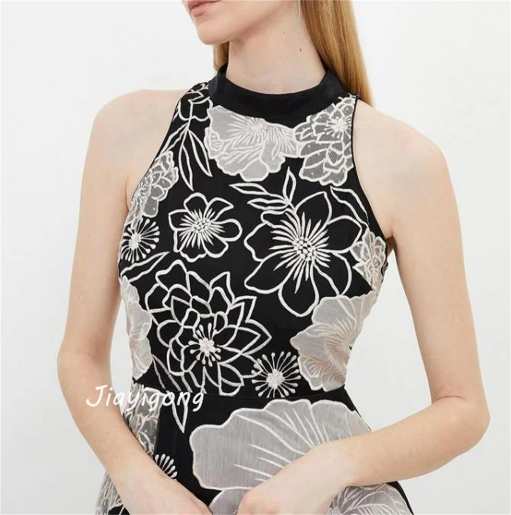 CustomizedJiayigong Exquisite High Collar A-line Flowers Organza Ankle-Length Bespoke Occasion Dresses Prom