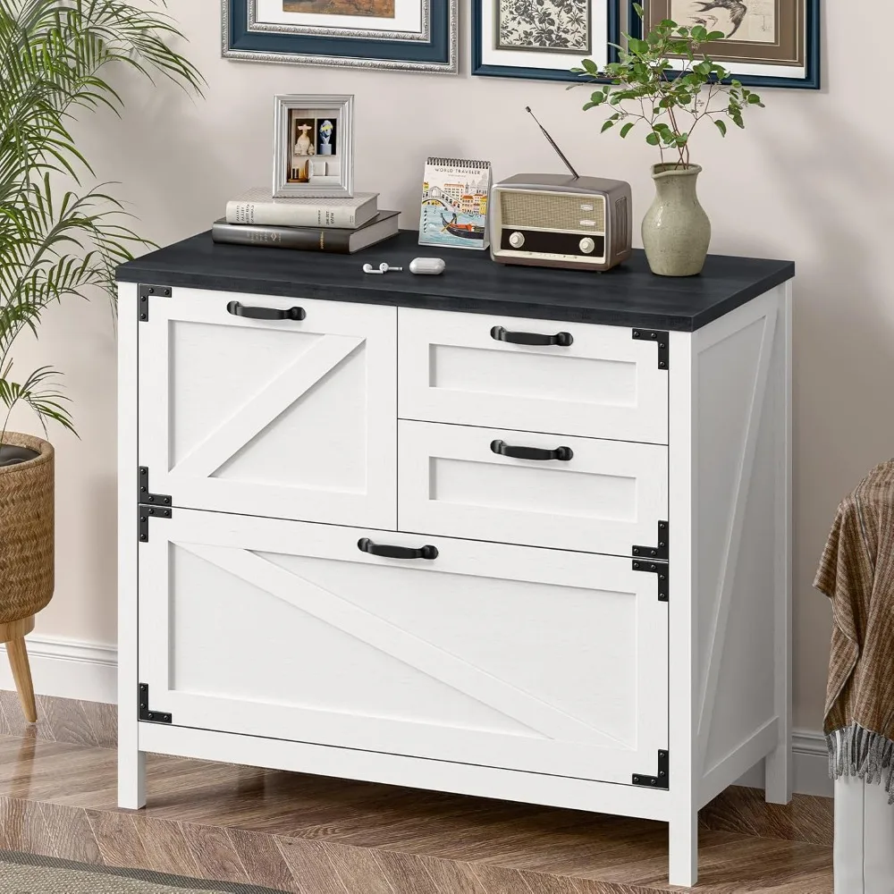 Large Farmhouse Style 4-Drawer Lateral File Cabinet for Letter, A4, and Legal Size Hanging Files, Ideal for Home Office Organiza