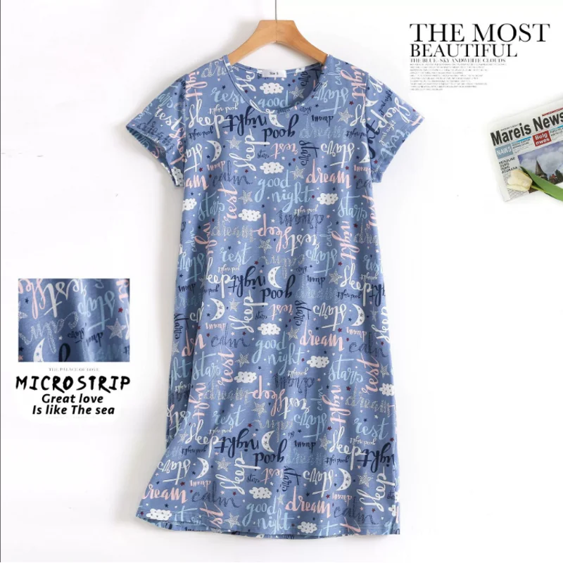 

2026 Summer Women Casual Cartoon Sleep Dress Cotton Loungewear Nightgown Female Short Sleeve Women Loosen Home Dress Plus size