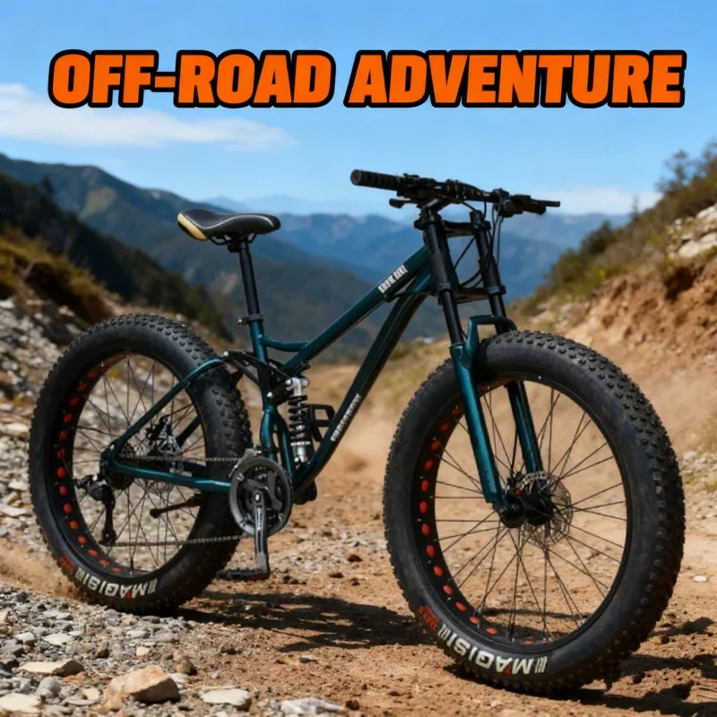 

Unisex Cyan Spoke Wheel Mountain Bike - Variable Speed Off-Road Beach Snow Shock Absorption Adult Extra Wide 4.0 Large Tire Stud