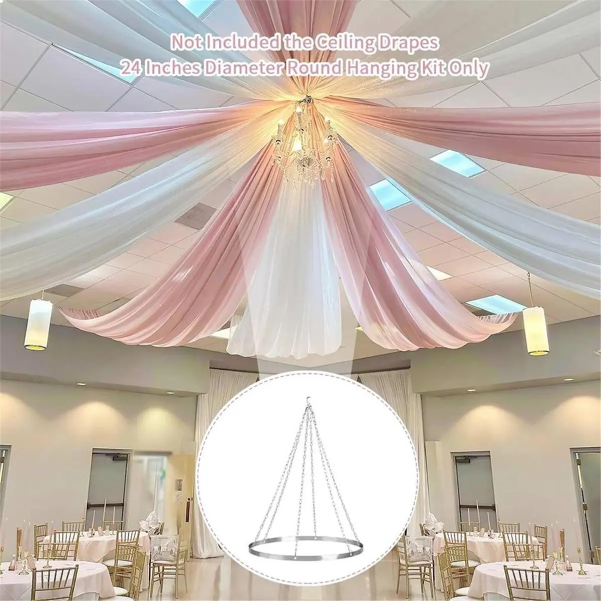 Ceiling Drapes Hanging Kit 12 Inch Round Canopy Hoop for Wedding and Gazebo Decor