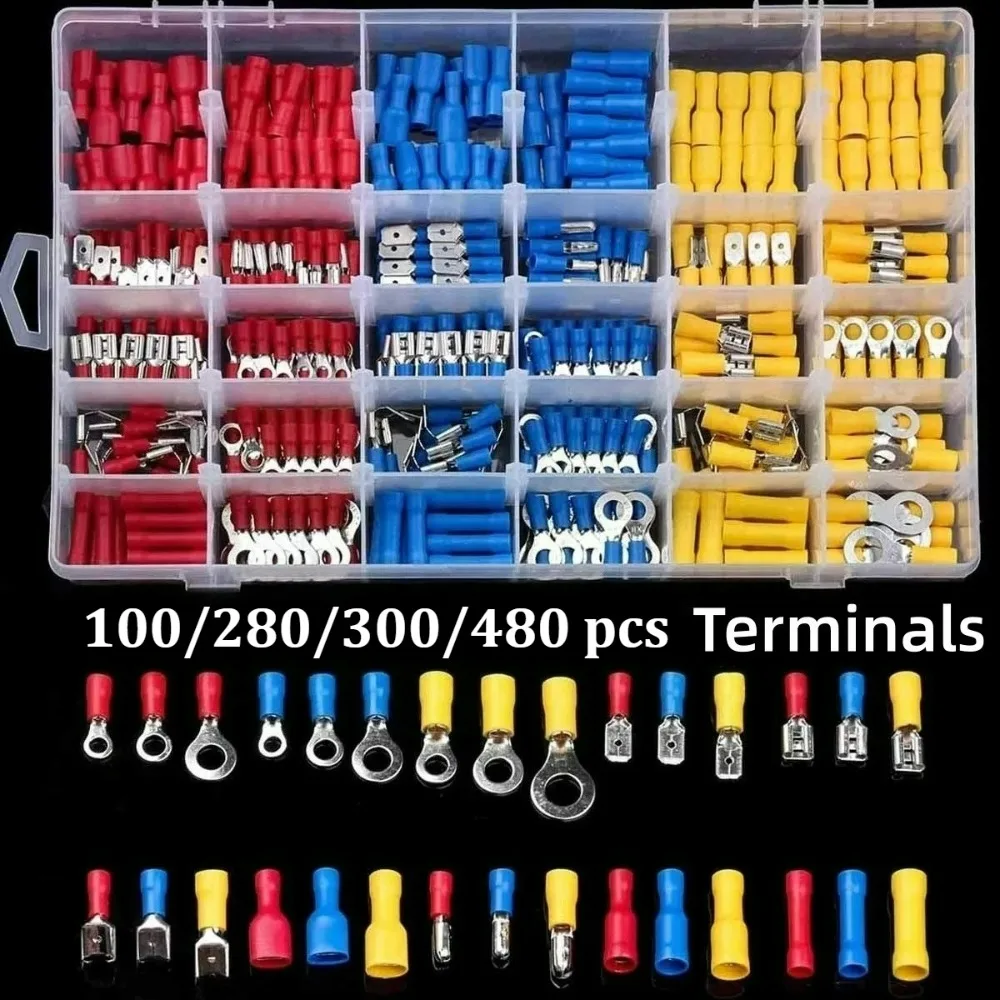 60/280/300/480PCS Terminal Box with Cold Crimped Pre-insulated Terminal Blocks and Copper Connection Terminal Sets Wire Crimp