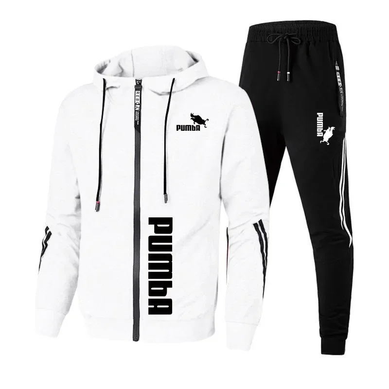 2024 Mens Tracksuit Print Zipper Hooded Jacket Coat+Slim Sweatpants Set Simplicity Warm Casual Jogging Sweatshirt Suit Clothing