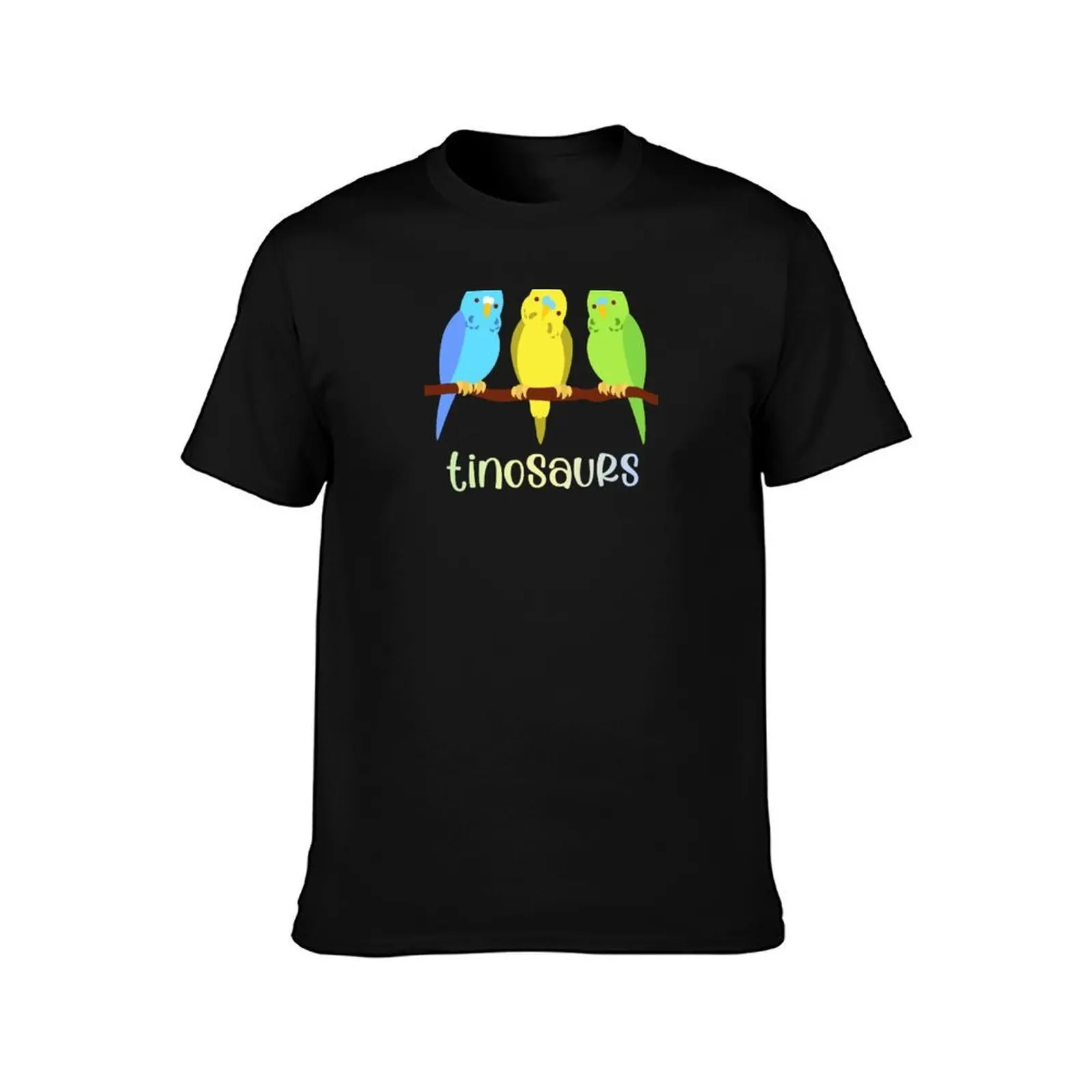 TINOSAURS: Birds are tiny dinosaurs - bright budgies (aka parakeets) in blue, yellow, and green T-Shirt, Vintage Graphic Print