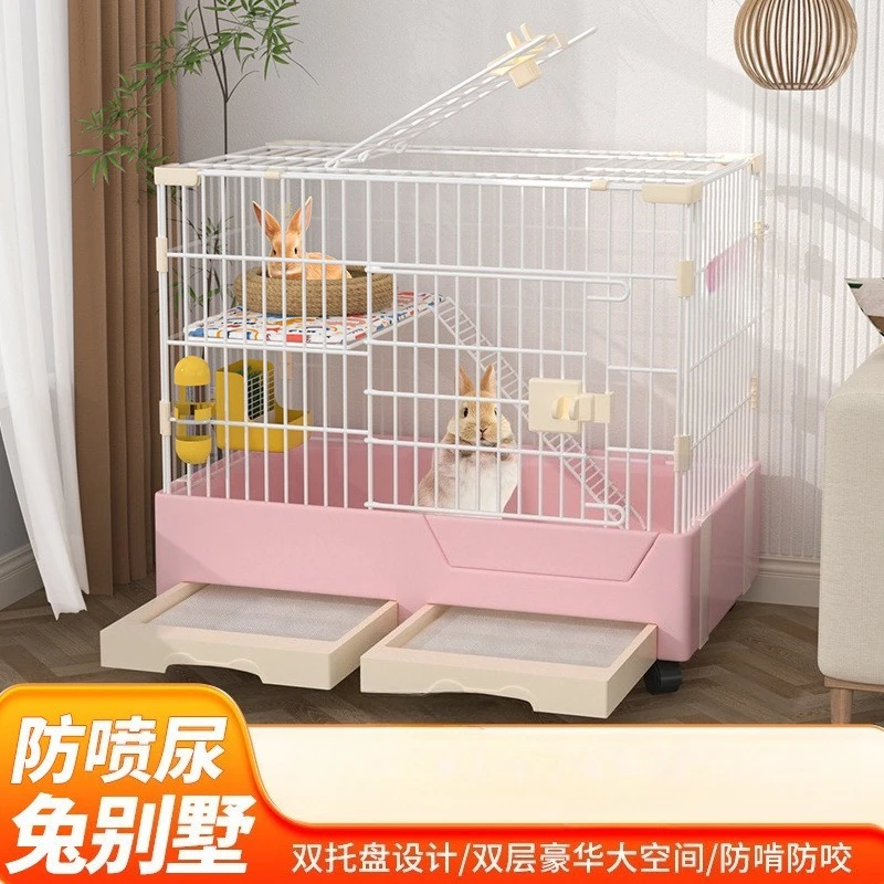 Rabbit cage king size splash-proof second floor indoor with toilet automatic manure cleaning dragon cat guinea pig villa nest