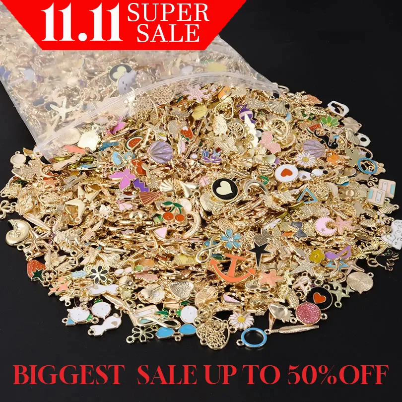 Mezcla surtida de aleación de esmalte, lindos colgantes de corazón, dijes, aleación de flor del océano, gota de aceite, pendientes DIY, pulsera, accesorios de joyería, nuevo