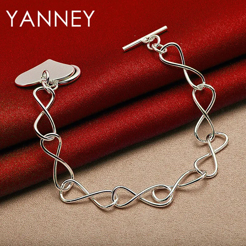 Fashion 925 Sterling Silver 8 Inch Exquisite Heart Shape Pearl Bracelet Women Accessories Jewelry Charm Party