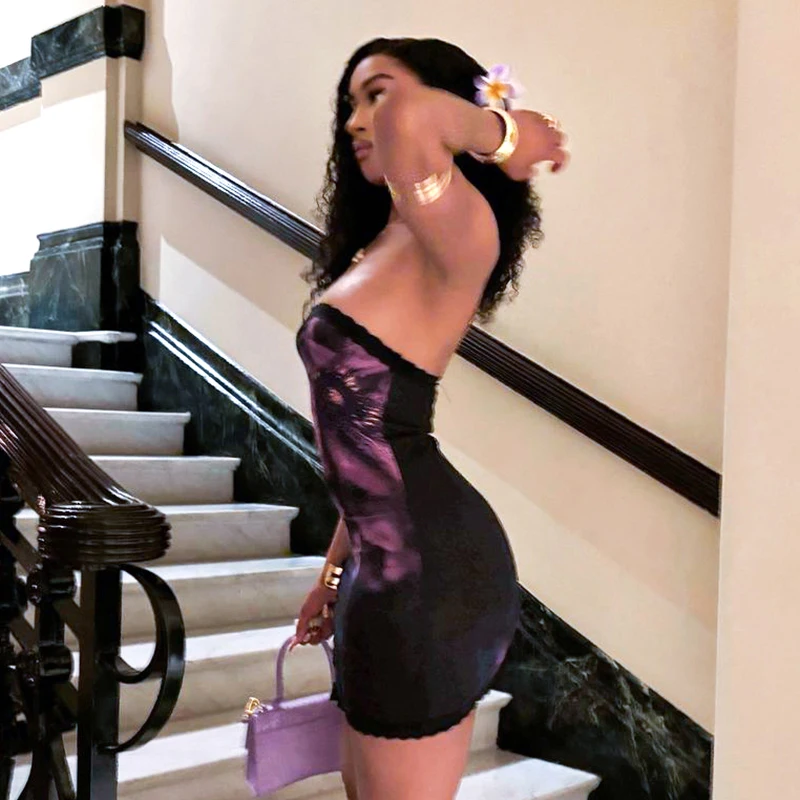 Seksowne sukienki z nadrukiem Letnie sukienki damskie bez rękawów z odkrytymi ramionami Moda uliczna Mini sukienki Kobiece sukienki Bodycon Eleganckie sukienki