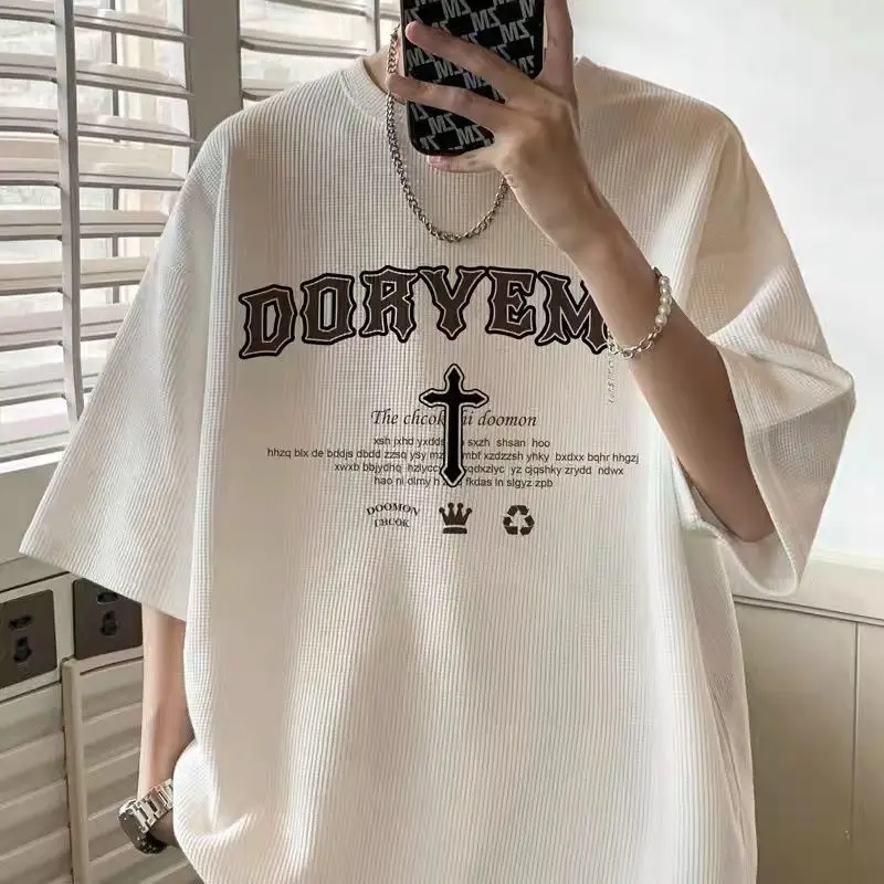 

Simple Waffle Check T-Shirts For Men Women Anti-Wrinkle Quick Dry Comfortable Loose Casual Solid Color Brand Luxury Tops White