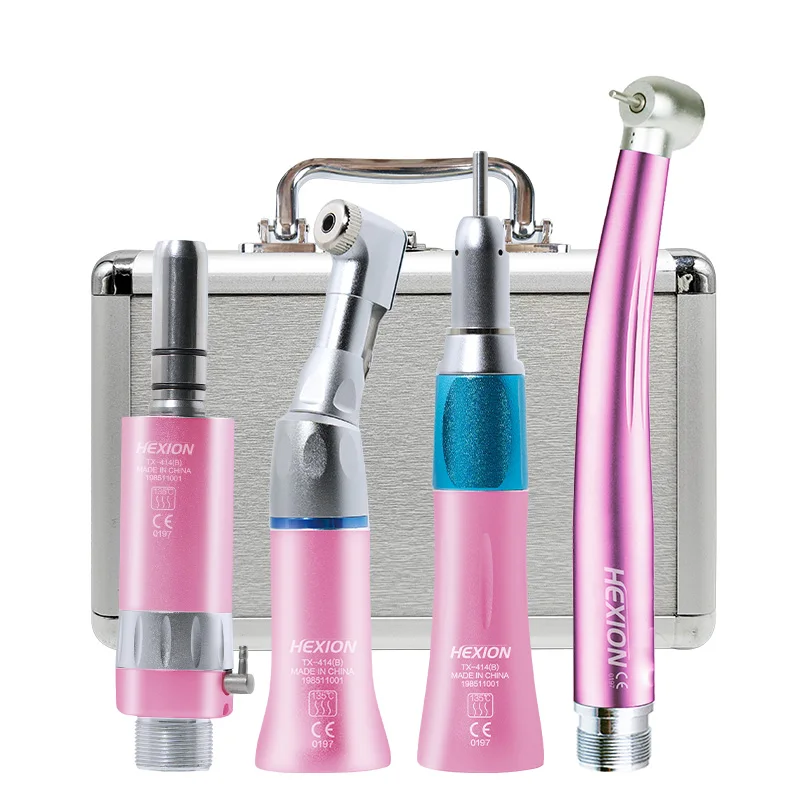 4Pcs/Kit Dental Academic Kits High Speed Turbine +Low Speed Dentak Kit With Metal Box Push Button 3 Water Spray Ceremic Rotor