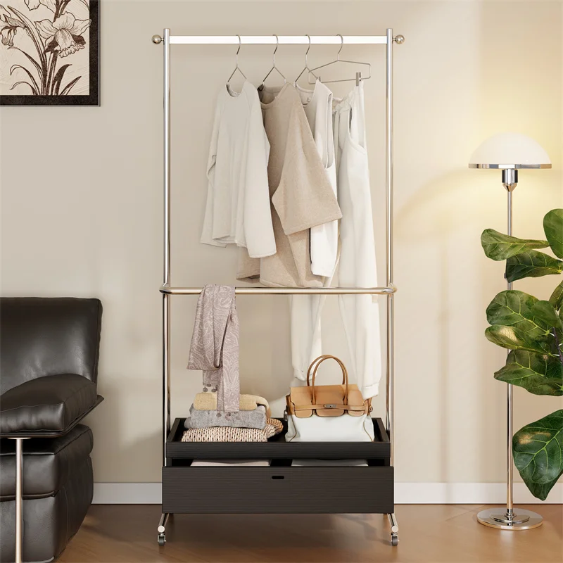 

Stainless steel medieval coat rack, hanger, bedroom floor-to-ceiling hanger, bedside clothing artifact mobile clothing rack at n