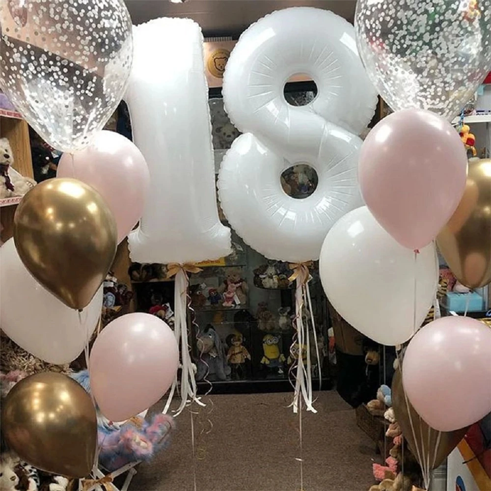 32inch 16 18 25 30 40 50 Foil Balloons White Number Balloon Birthday Party Wedding Baby Shower Decoration Figures Globos