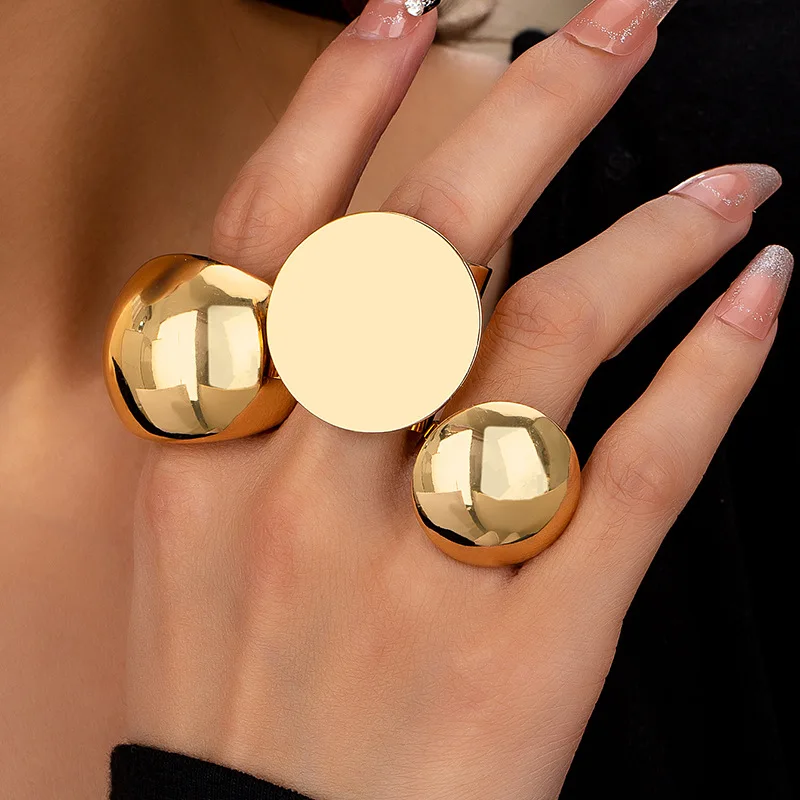 Geometric Disc Smooth Ring Retro Exaggeration Women Girls Product Fashion Jewelry Hot Sale Party Gift 2025 New Style