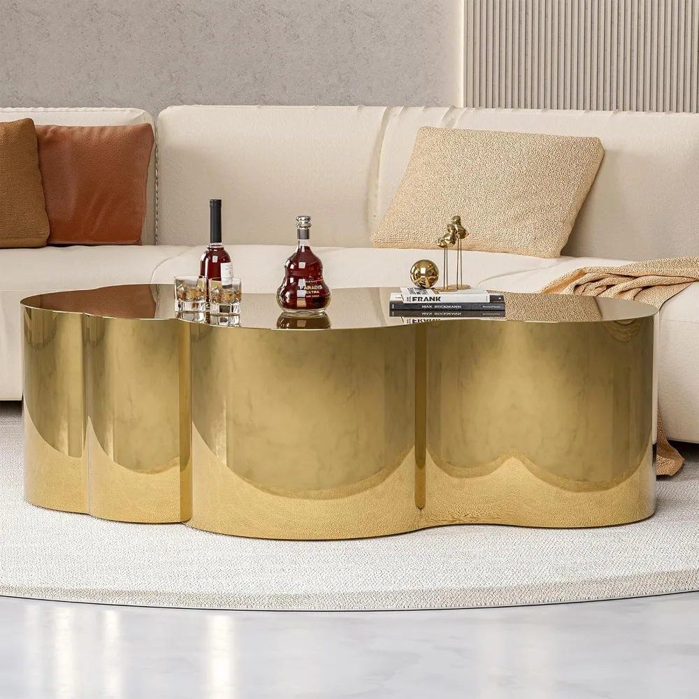 Modern Gold Stainless Coffee Table, Large Cloud Fashion Design Accent Table for Living Room Bedroom