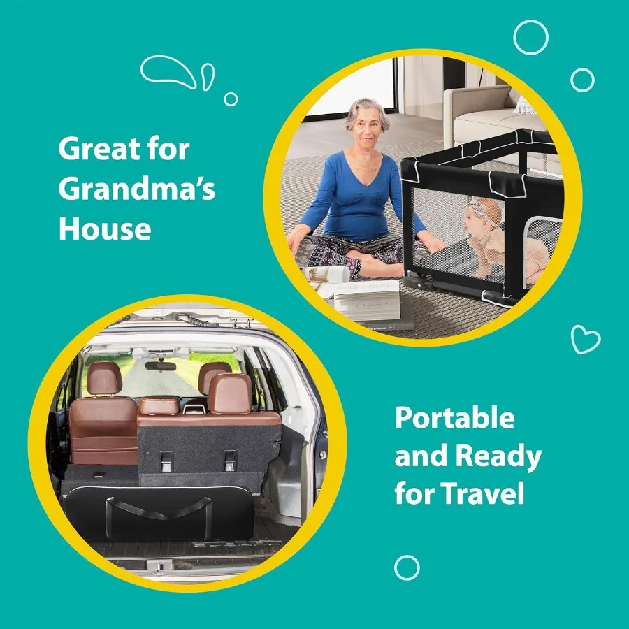 روضة أطفال قابلة للطي للأطفال الصغار مقاس 50 × 50 بوصة قلم لعب محمول قابل للطي مع مقودين داخليًا وخارجيًا