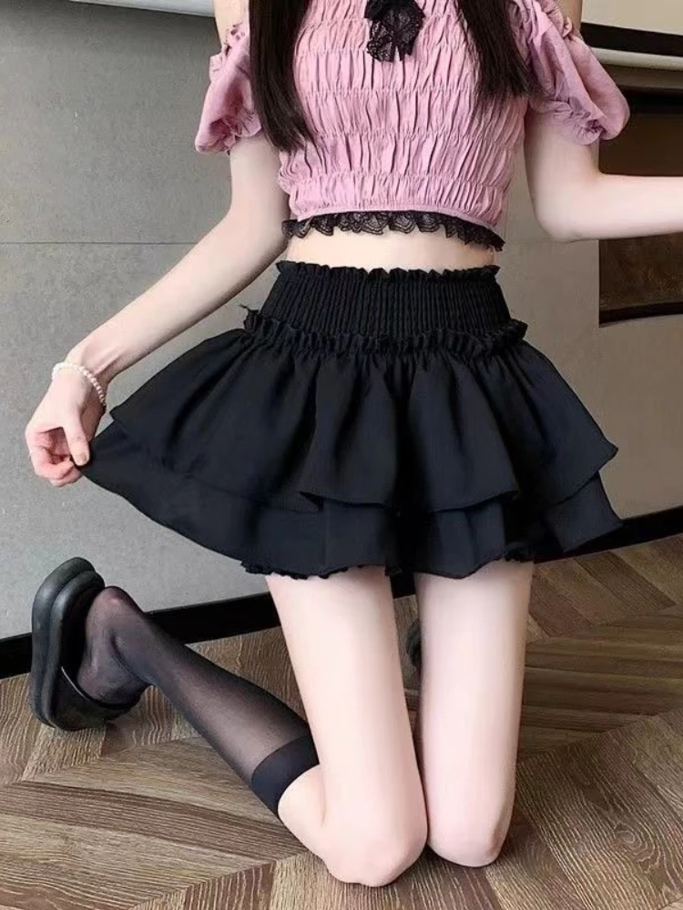 Summer New Solid Color Half-body Skirt High Waist Thin Fluffy Skirt Korean Fashion A Line Mini Skirts Streetwear Woman Clothing