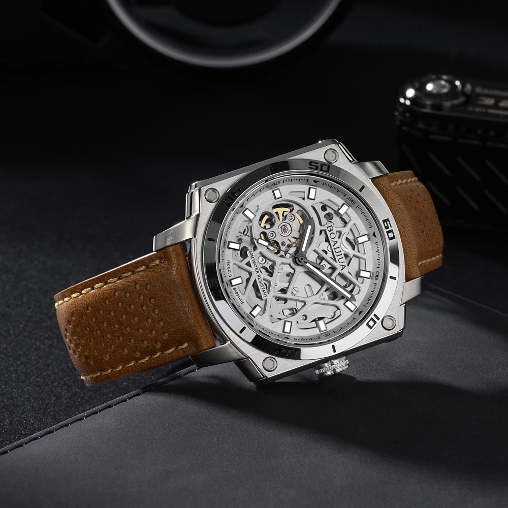 BOAIJIUAFully Automatic Mechanical Men's Watch Cut Out Watch Original Design Watch 50m Waterproof