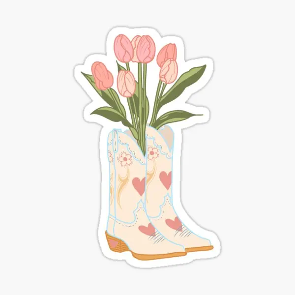 Tulip Cowgirl Boots  5PCS Stickers for Room Cartoon Decor  Home Stickers Kid Living Room Cute Decorations Laptop Print Bumper